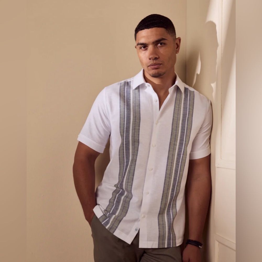 CUBAVERA MENS LINEN BLEND PANEL SHIRT SIZE M